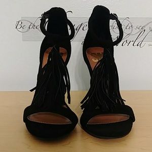 SM New York Black Tassel High Heeled Sandals